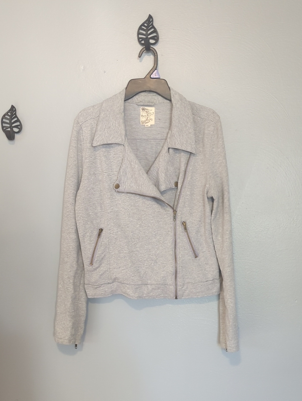 Tulle Brand Moto Zip Long Sleeve Sweater Jacket Grey Cool Collar Extra Large XL